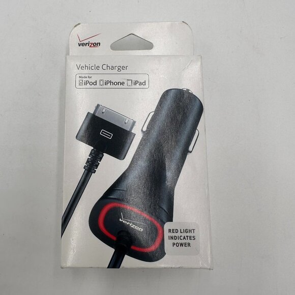 VERIZON Vehicle Charger with 9-foot Fixed Coiled Cable for iPod iPhone iPad NIB - Picture 1 of 7